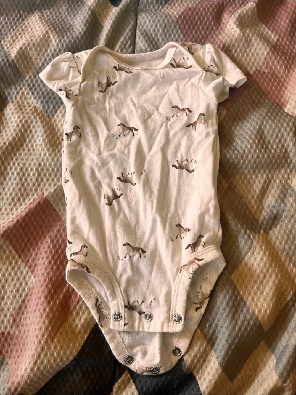 Carter's White Baby One-Piece with Brown Horse Print